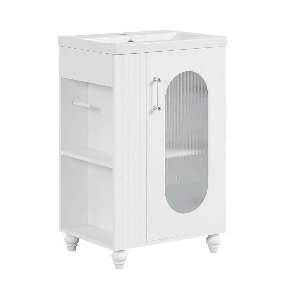 White MDF Freestanding Bathroom Vanity with Ceramic Sink
