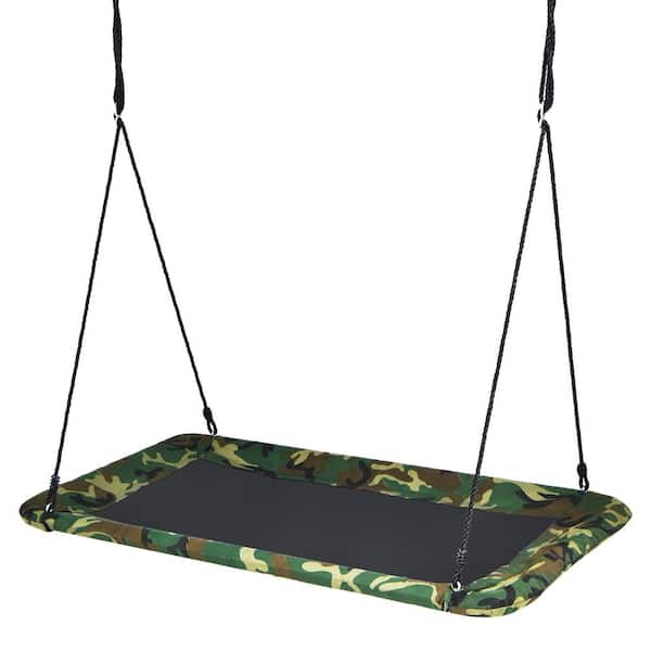 Gymax 60 in. Green Kids Giant Tree Rectangle Swing 700 lbs. w/Adjustable Hanging Ropes Camo