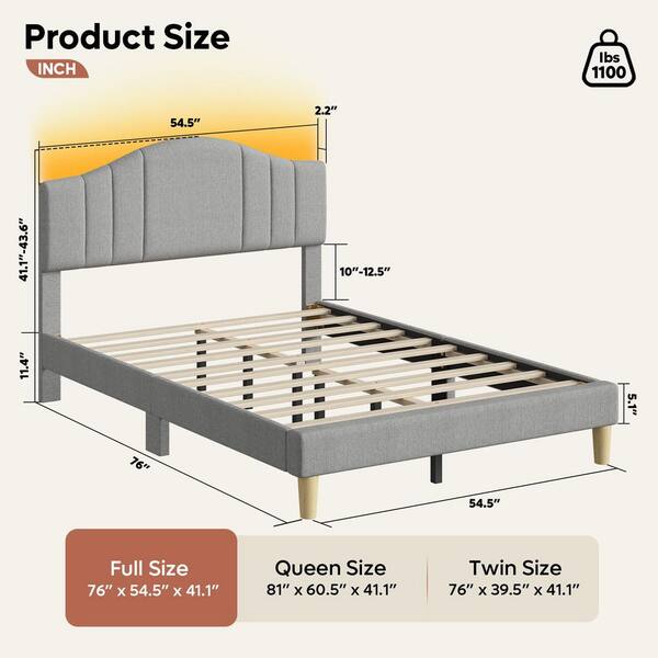 PINMOCO Gray Wood Frame Full Upholstered Platform Bed