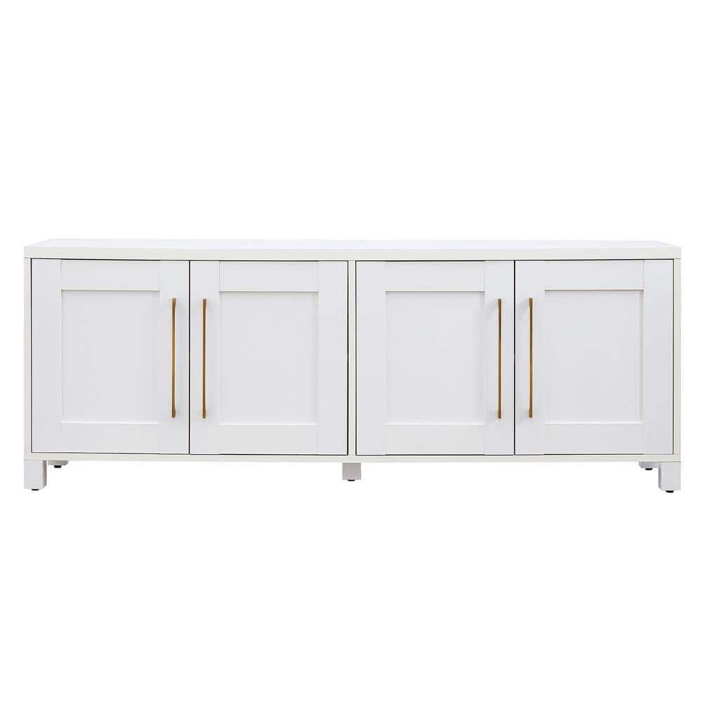 White MDF Rectangular TV Stand with Cabinets