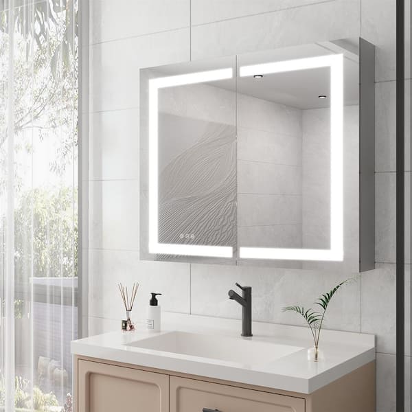 FUNKOL 36 in. W x 30 in. H Rectangular Frameless Silver