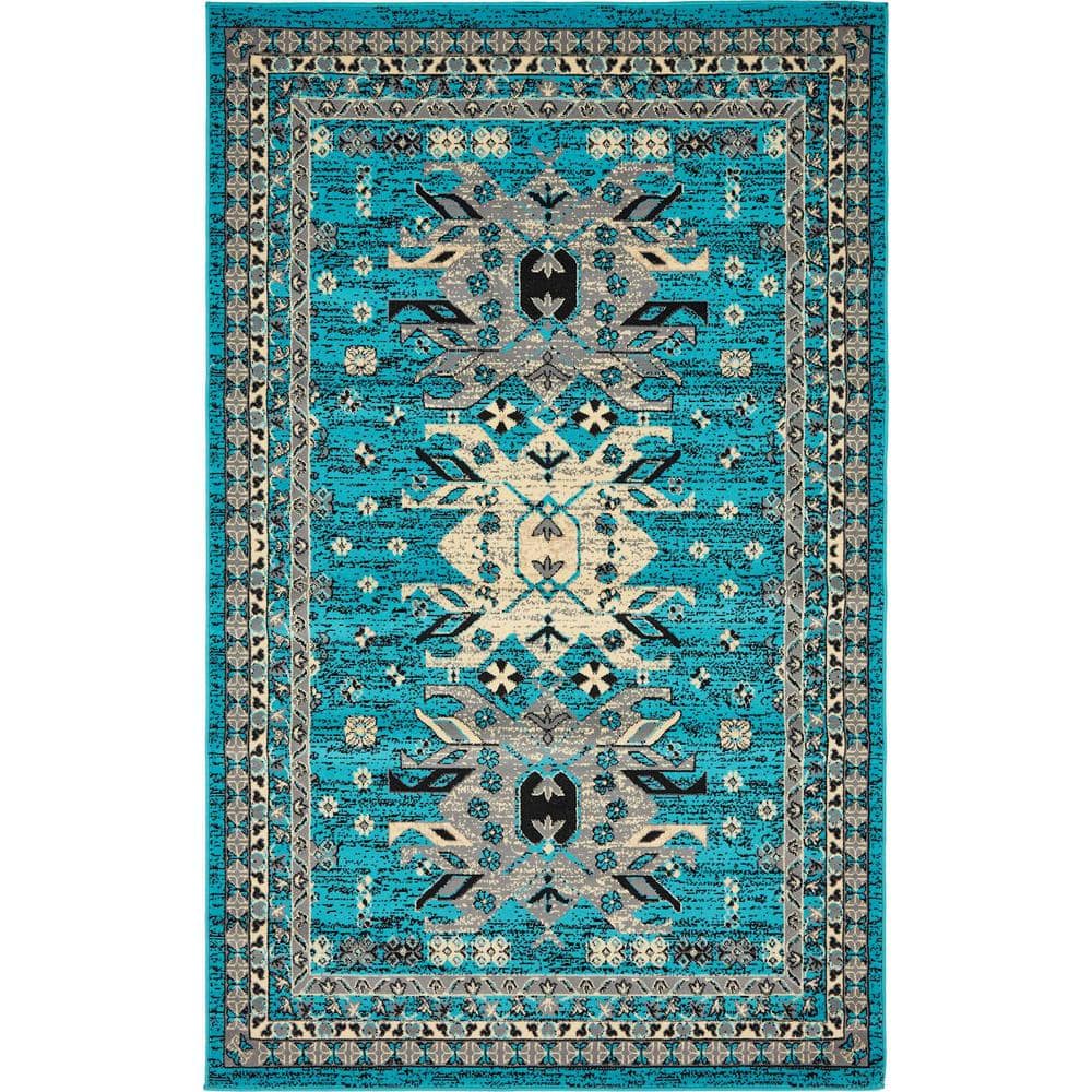 Unique Loom Taftan Oasis Turquoise 5' 0 x 8' 0 Area Rug 3134453 - The ...