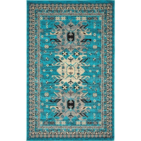 Unique Loom Taftan Oasis Turquoise 5' 0 x 8' 0 Area Rug