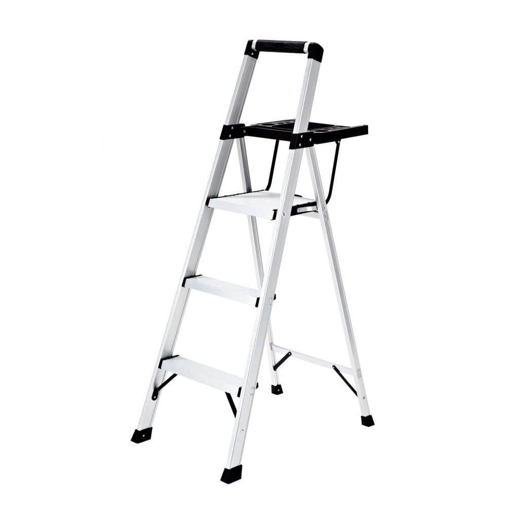 Rubbermaid 3-Step Aluminum Step Stool with Project Tray 250 lb. Load Capacity Type I Duty Rating