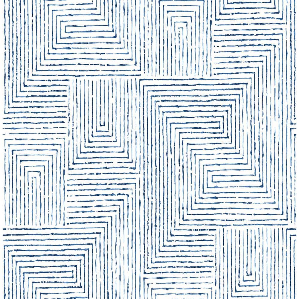 Indigo and White Geometric Non-Woven Wallpaper Roll