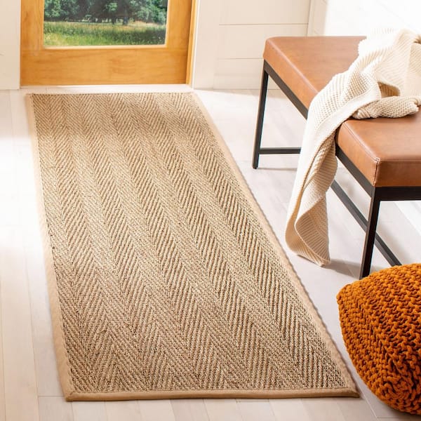 Natural Fiber Tan/Beige 3 ft. x 8 ft. Border Runner Rug