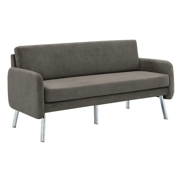 OSP Home Furnishings Lounge 58 in. Square Arm Fabric Rectangle Sofa in Charcoal