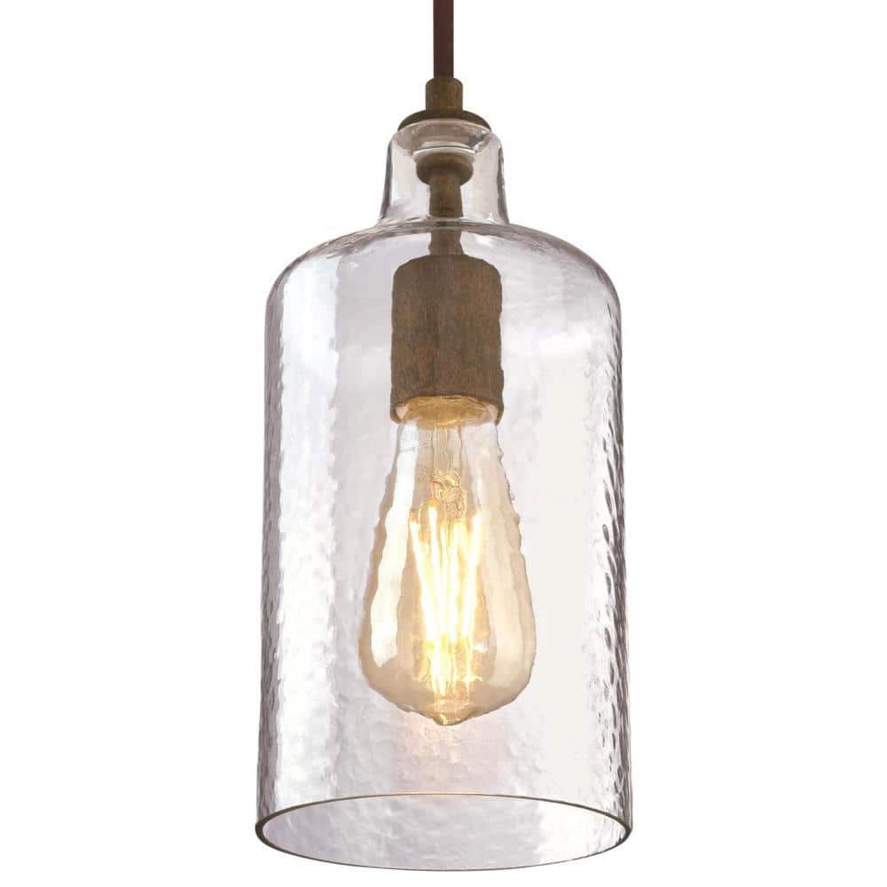 Carmen Barnwood Finish Mini Pendant with Clear Textured Glass