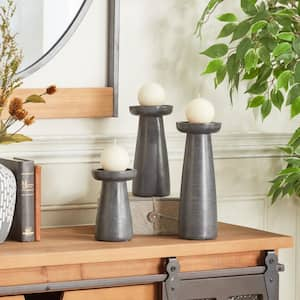 Dark Gray Mango Wood Pillar Candle Holder (Set of 3)