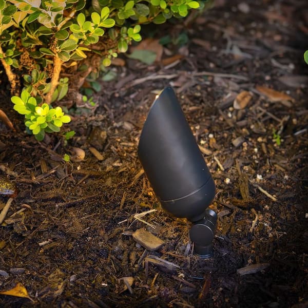Low Voltage Black Hardwired Outdoor Brass Weather Resistant Spotlight with 5W MR16 LED Bulb & Stake