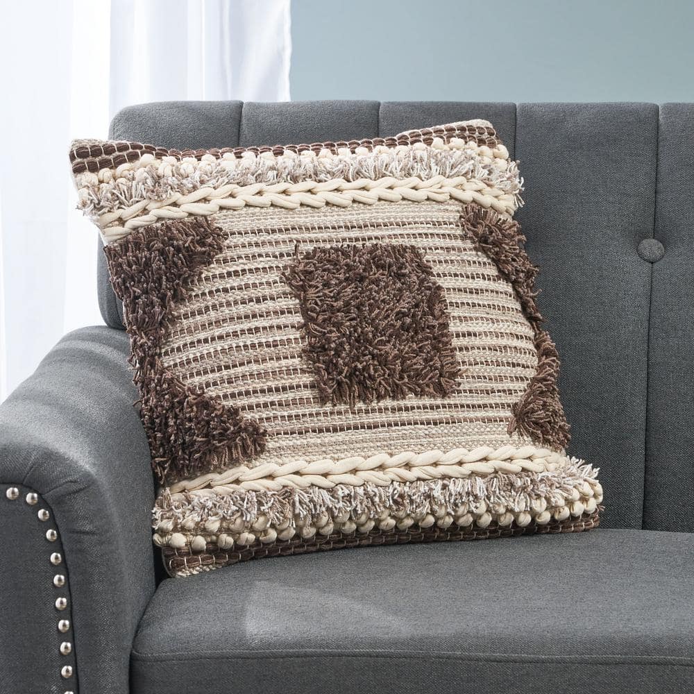 Lounge Collection Pillow, Decorative Throw Pillow Cover, Brown Metallic  Faux Leather Applique Pillow Cover, Sofa Couch Cushion Cover