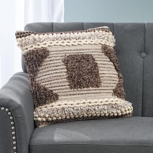 Boswell Natural and Brown Geometric Zipper 18 in. x 18 in. Throw Pillow Cover