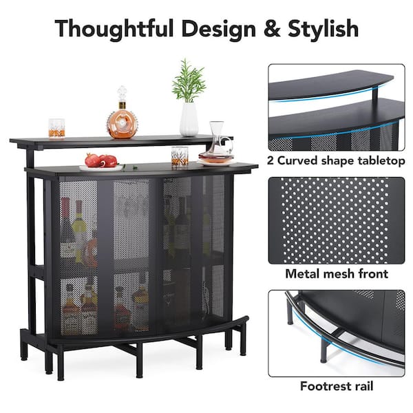 17 Stories Bar Unit for Liquor, 4 Tier Bar Table with Storage Shelves, Foot  Rail and Wine Glasses Holder