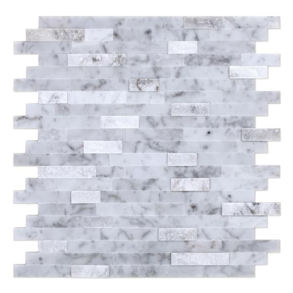 SpeedTiles Camarillo White and Gray 11.77 in. x 11.57 in. x 8 mm Stone Peel & Stick Wall Mosaic Tile (5.68 sq. ft./case)