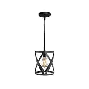 Ludwig 9 in. 7-Watt 1-Light Black Farmhouse Pendant Hanging Light with X-Cage Shade for Dining Room or Kitchen