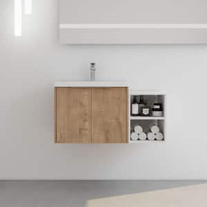 35.6 in. W x 18 in. D x 19.3 in. H Single Sink Floating Bath Vanity in Imitative Oak with White Resin Top and Cabinet