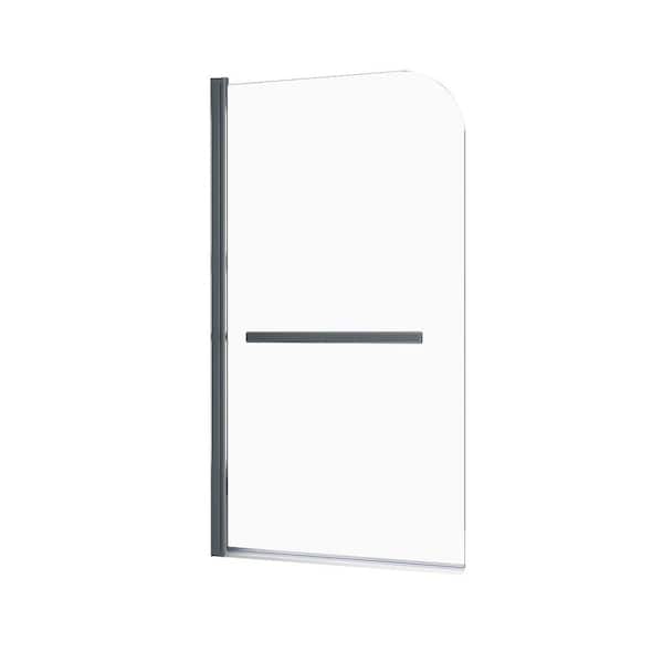 JimsMaison 31 in. W x 55 in. H Fixed Tub Door in Silver Chrome with Clear Glass