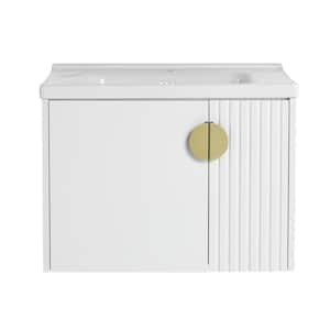 27.8 in. W x 18.5 in. D x 20.7 in. H Wall-Mounted Bath Vanity in White with White Ceramic Vanity Top