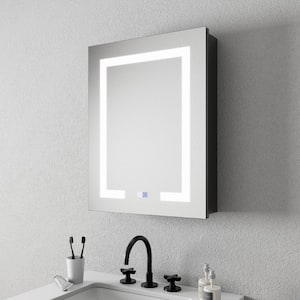 Velux 20 in. W x 26 in. H Rectangular Aluminum Recessed/Surface Mount Right Dimmable Medicine Cabinet with Mirror LED