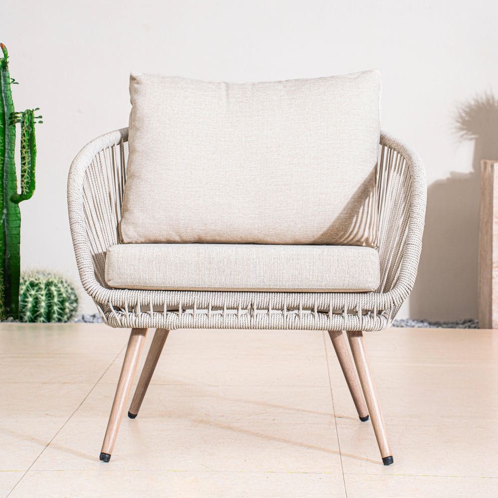 Beige Twist Woven Metal Outdoor Patio Chairs with Beige Cushions (Set of 2) price history on PriceWatchPro