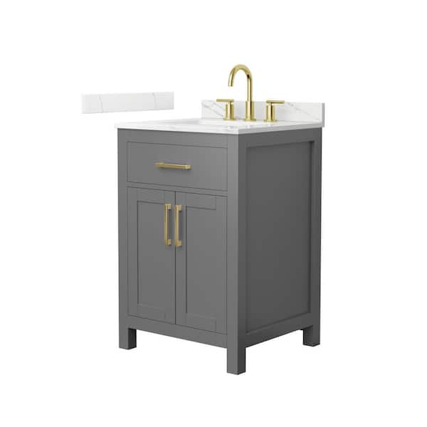 Wyndham Collection Beckett 24 in. Single Freestanding Dark Gray Bath Vanity with Giotto Quartz Top (Assembled)