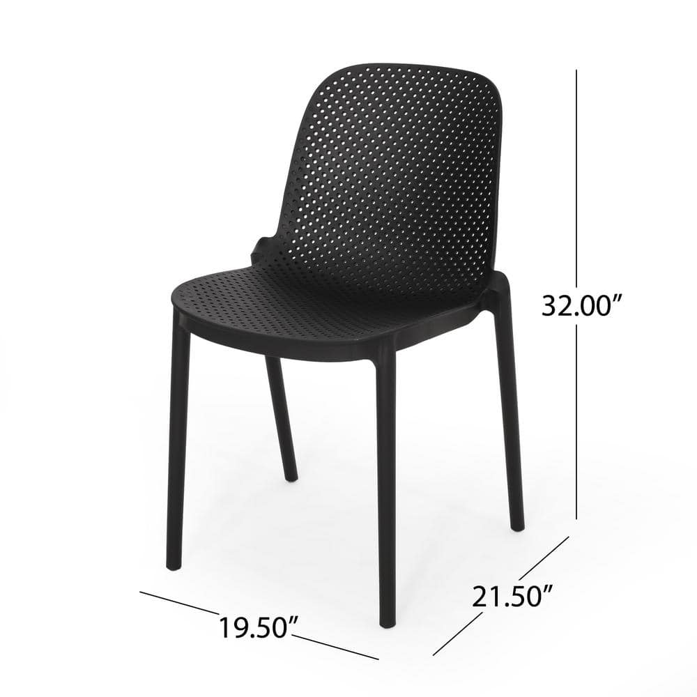 Set of 4 Black Stackable Plastic Modern Outdoor Dining Chairs