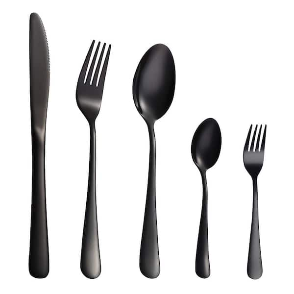 Velaze 30-Piece 18/8 Black Stainless Steel Eating Utensils Set Knife ...