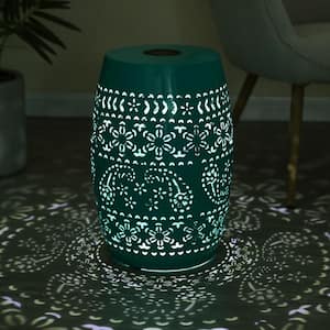 Pearla Teal Iron Outdoor Patio Side Table with Solar Powered Light