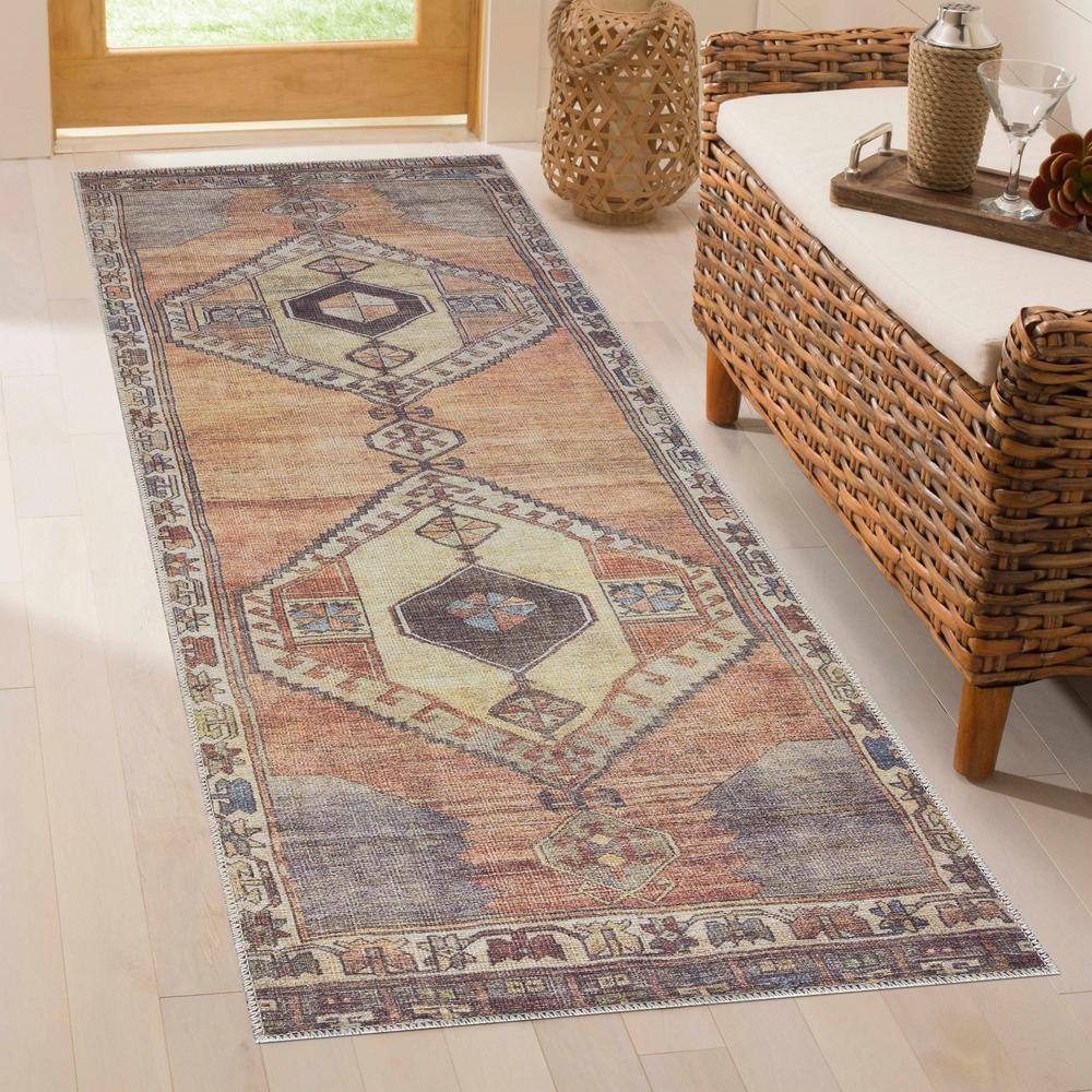 Medinah Dark Red and Camel Chenille Area Rug 6'7" x 9'