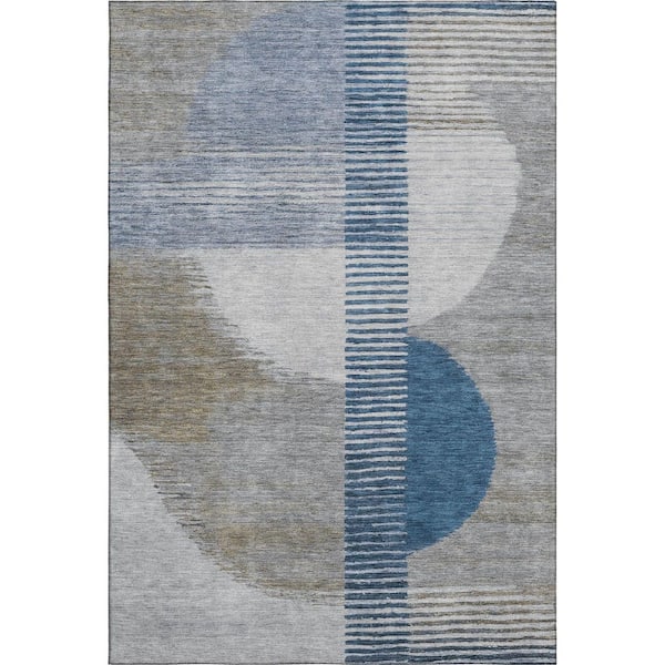 Mayfield Premium Machine Washable Abstract AMF2001 Denim 5 ft. x 7 ft. 6 in. Area Rug