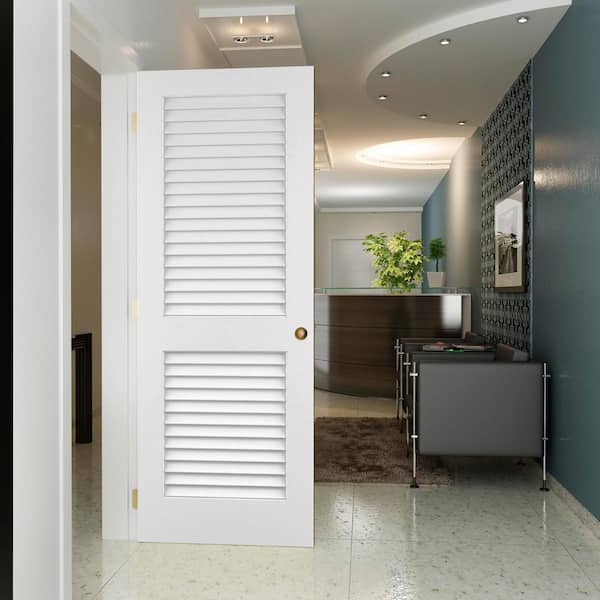 18 in. x 80 in. White Plantation Louver Panel Solid Core Wood Interior Door Slab