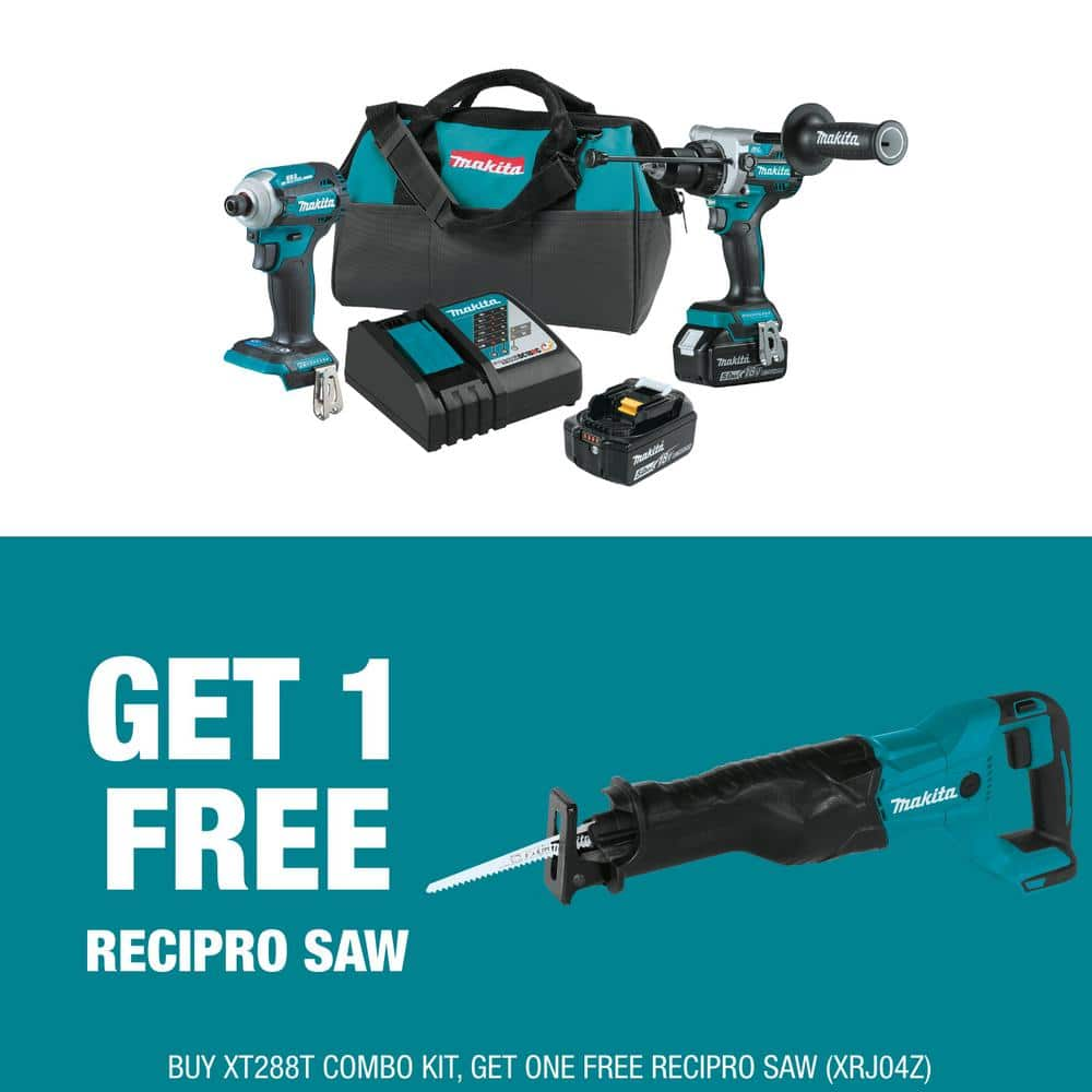 Makita 18V LXT Lithium Ion Brushless Cordless Combo Kit 5.0 Ah 2 Piece with bonus 18V LXT Lithium Ion Reciprocating Saw XT288T XRJ04Z The Home