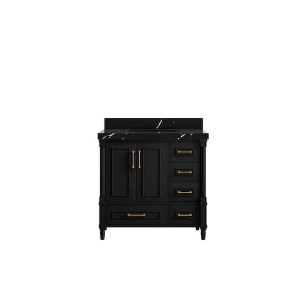 Willow Collections Hudson 36 in. W x 22 in. D x 36 in. H Single Sink Bath Vanity Center in Black with 2 in. Calacatta Black Qt. Top