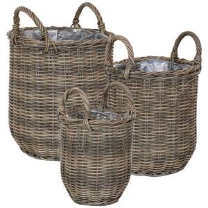 Round Polyrattan Basket Planter with Handles (Set of 3)