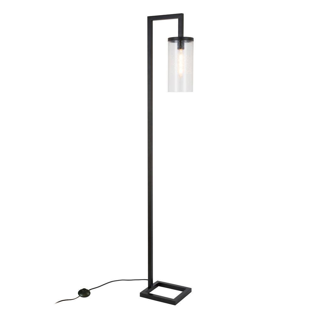 Blackened Bronze Floor Lamp with Seeded Glass Shade