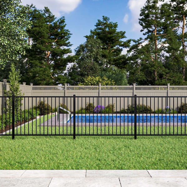 Dillon 2 Rail Flat Top 4 ft. H x 6 ft. Black Aluminum Pre-Assembled Flat Top Spaced Picket Fence Panel