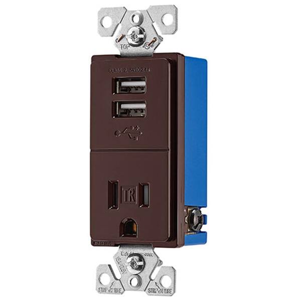 Eaton 2.4 Amp USB Charger with Single Receptacle, Brown
