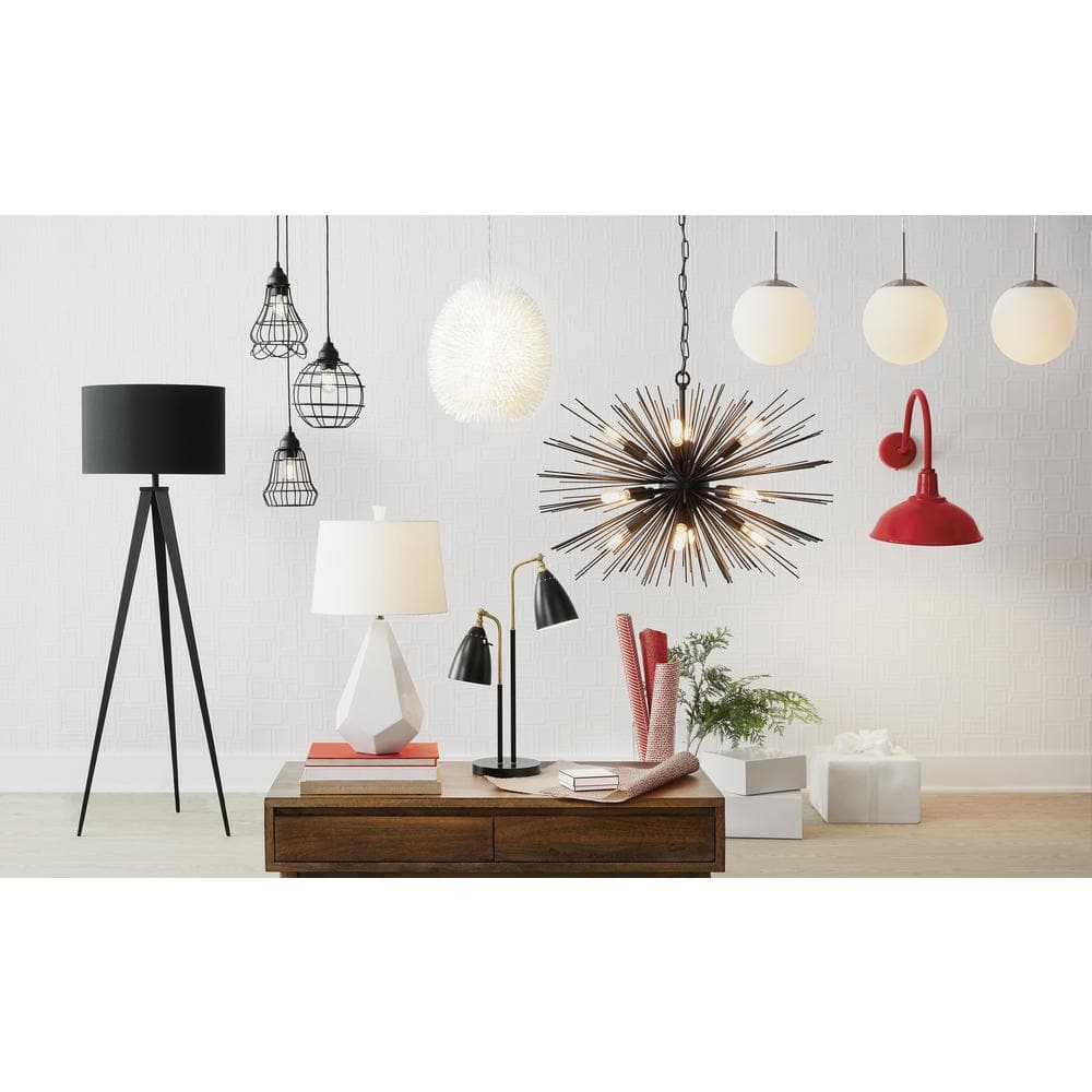 Matte Black Tripod Floor Lamp with Drum Shade