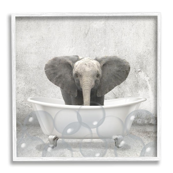 Stupell Industries Baby Elephant Bath Time Cute Animal Design By Kim Allen Framed Print Animal Texturized Art 17 in. x 17 in.