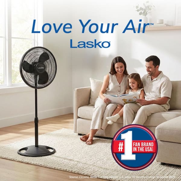 Lasko 16 in. 3-Speed Oscillating Pedestal Fan for Home in Black