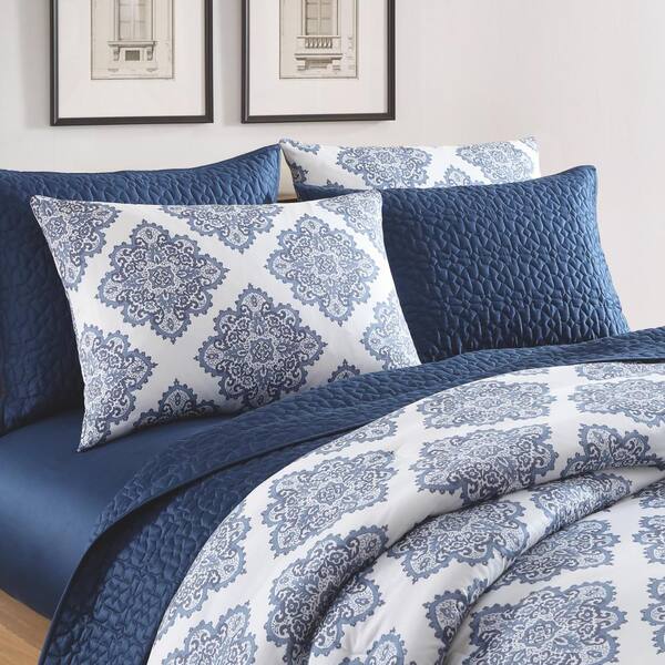 Navy Solid Bee Cotton King Sheet Set 
