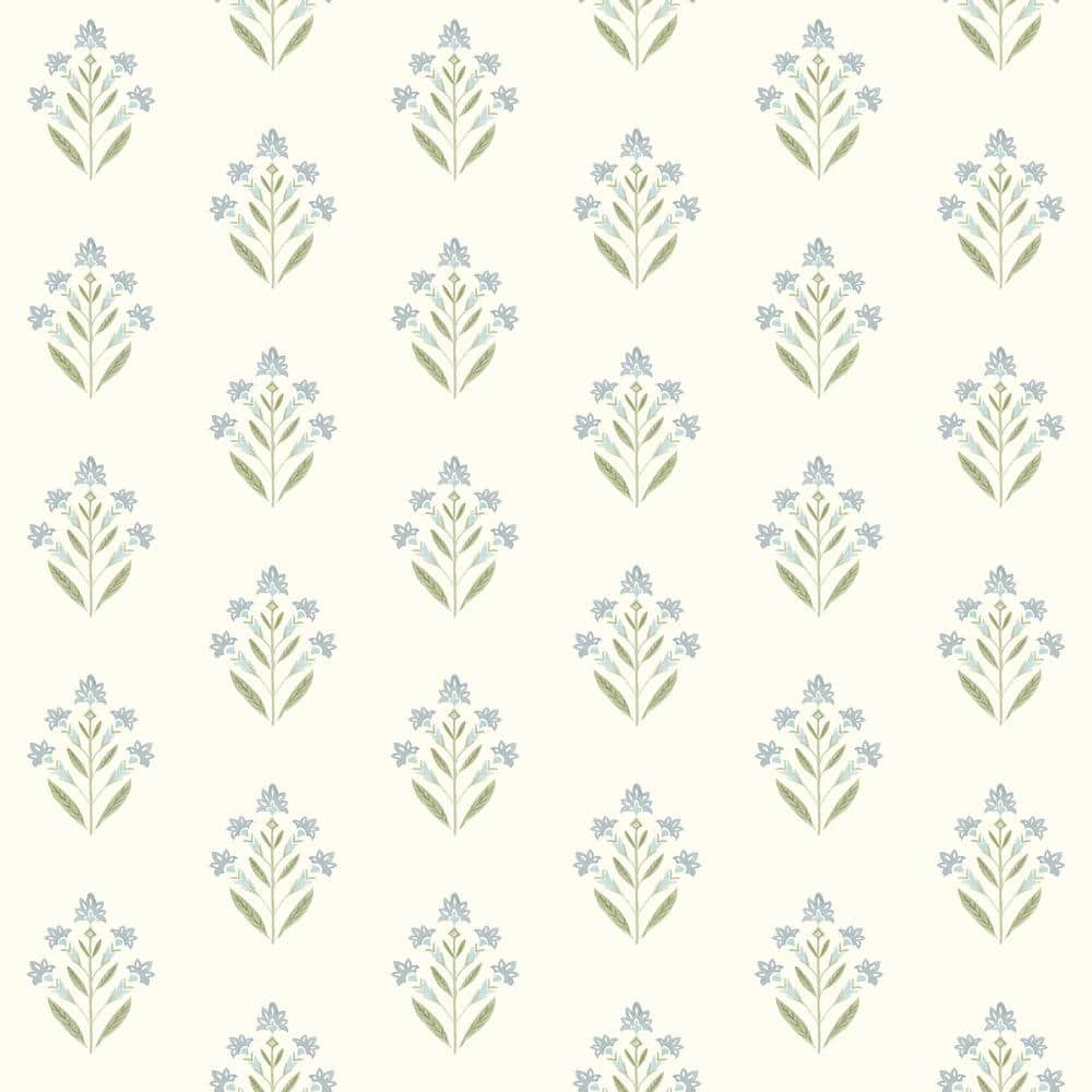 Kova Aquamarine and White Floral Crest Wallpaper