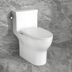 12 in. Rough-In 1-piece 1.28/1.1 GPF Single Flush Elongated Toilet in White Soft Close Seat Included