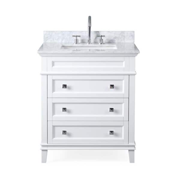 Benton Collection Felix 30 in. W x 22 in. D x 35 in. H Bathroom Vanity in White Color with Carrara Top