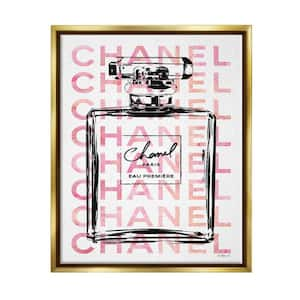 Glam Perfume Bottle With Words Pink Black by Amanda Greenwood Floater Frame Culture Wall Art Print 25 in. x 31 in.