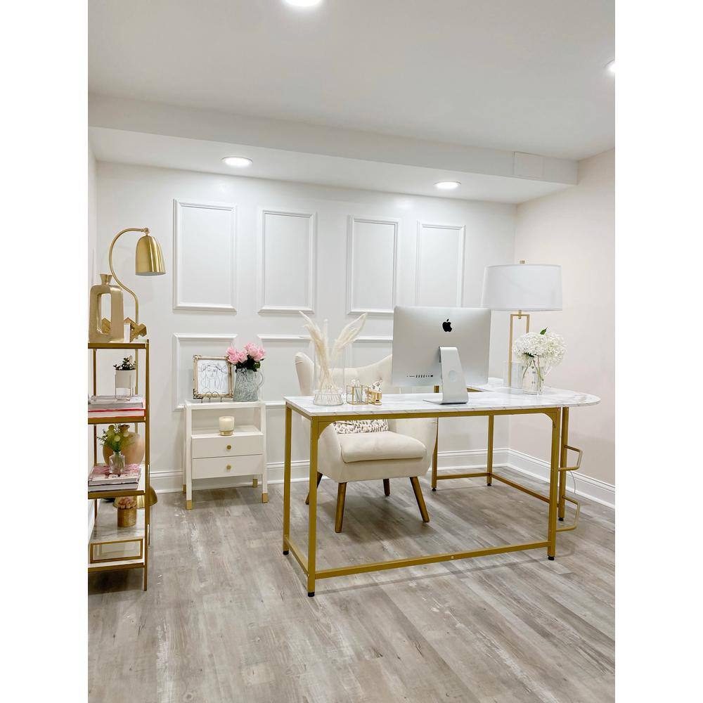 Cove Chic White/Gold Rectangular Storage Accent Table