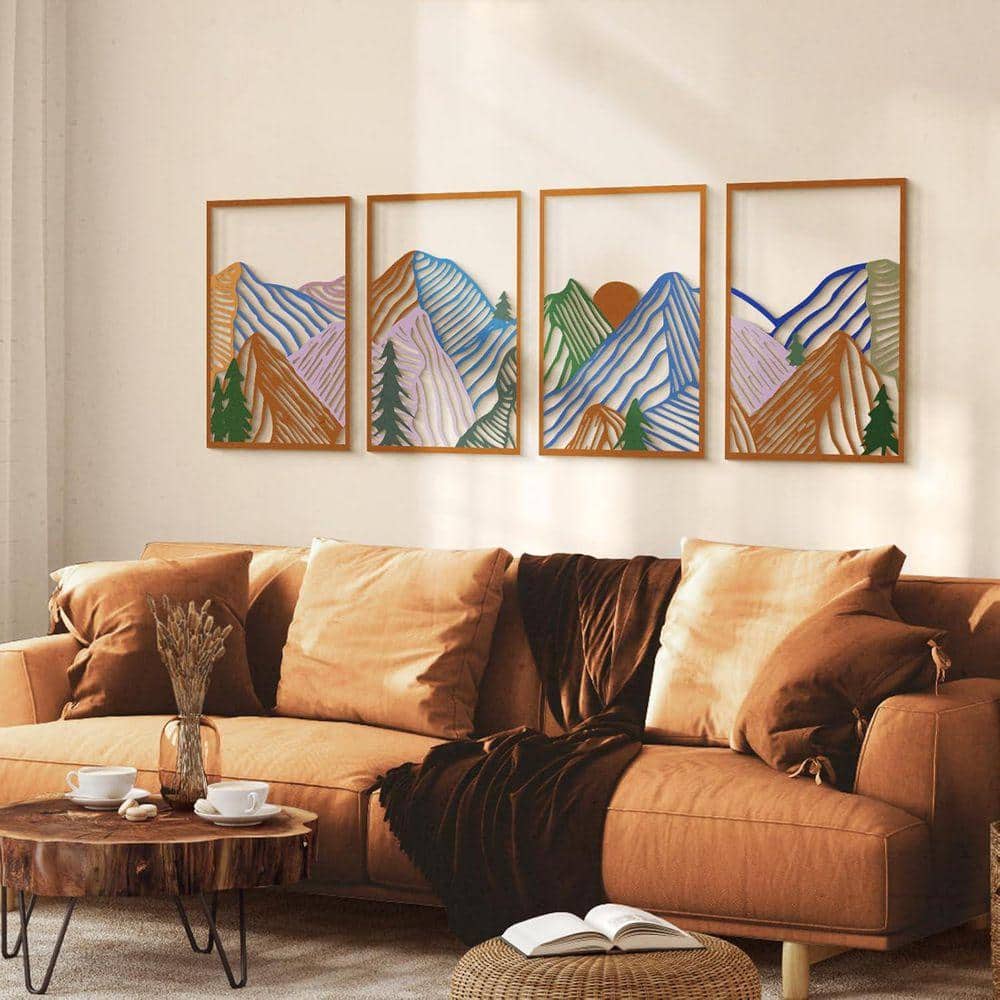 4 Piece Framed 3D Textured Minimalist Wall Decor 17 in. x 12 in