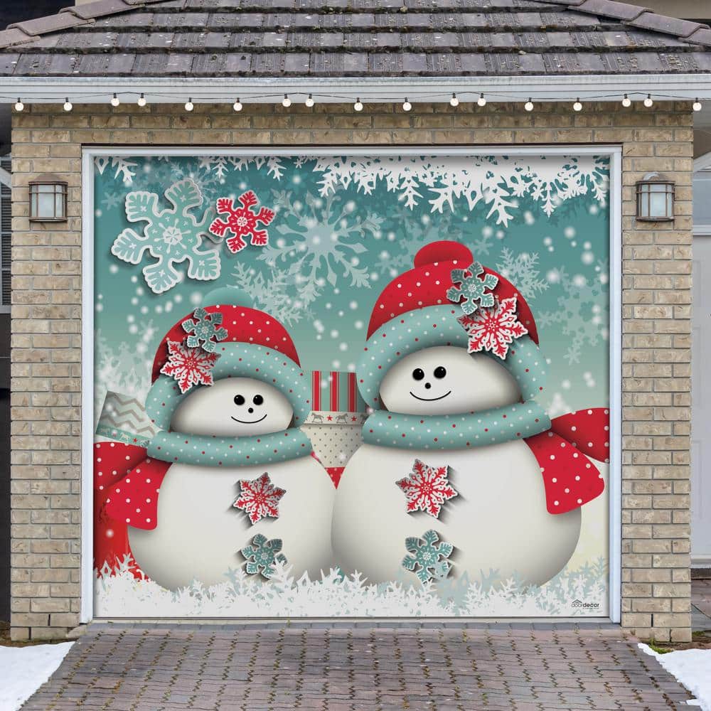 My Door Decor 7 ft. x 8 ft. Christmas Snowmen and Gifts Holiday Garage ...