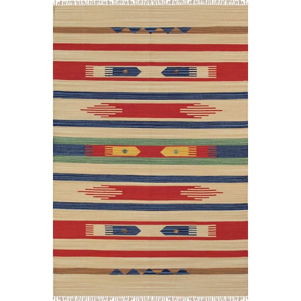Pasargad Home Anatolian Beige/Multi 10 ft. x 14 ft. Striped Cotton Area Rug