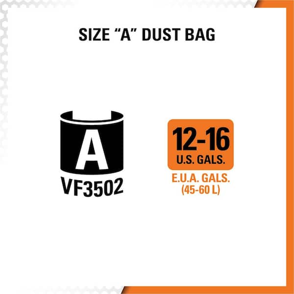 Ridgid High Efficiency Size A Dust Bags For 12 Gal To 16 Gal Ridgid Wet Dry Vacs 2 Pack Vf3502 The Home Depot